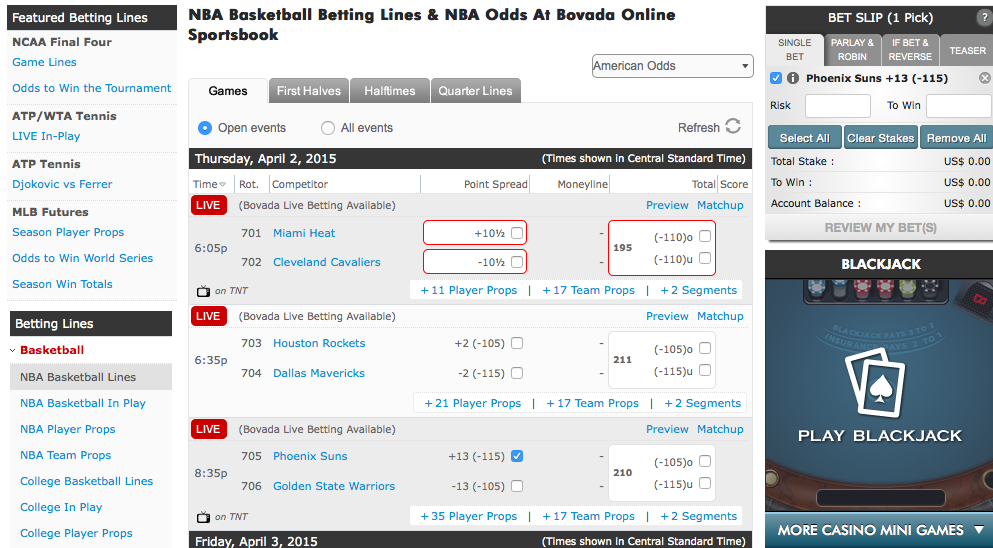 bovada betting screen